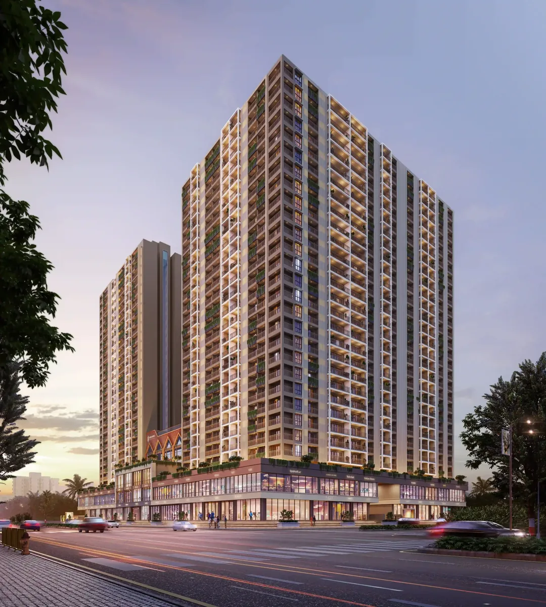 Nakshatra Reserve premium residential development in Virar West at dusk