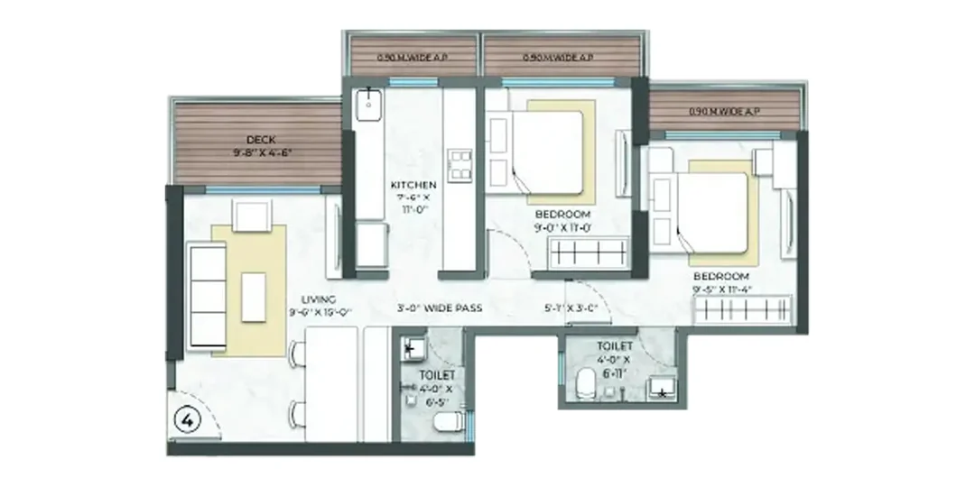 2 BHK floor plan at Nakshatra Reserve Virar
