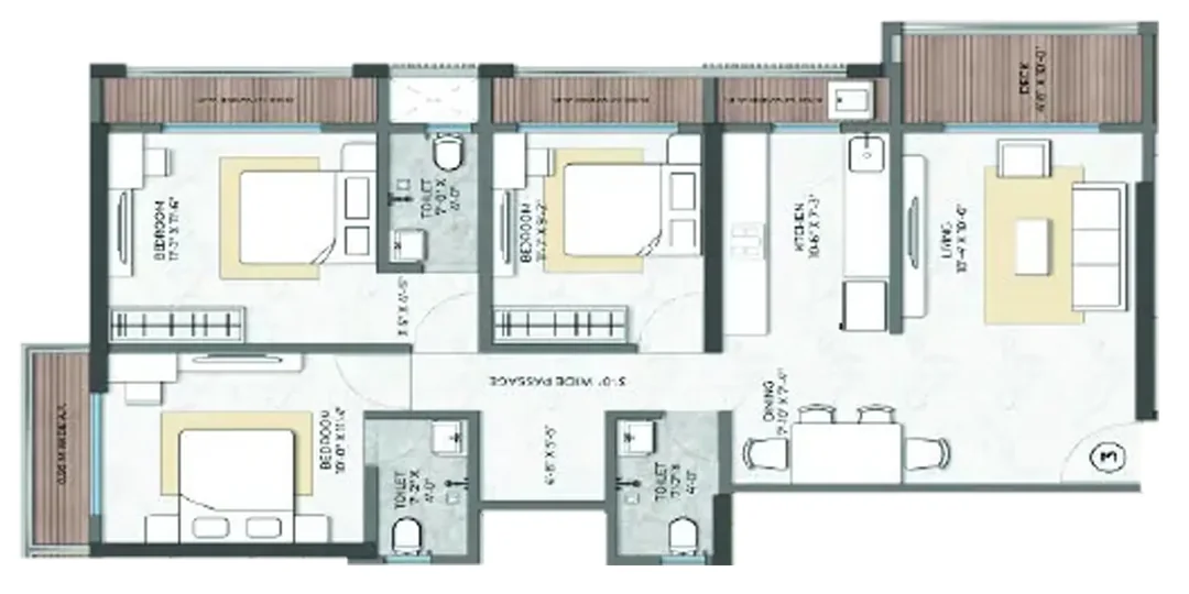 3 BHK floor plan at Nakshatra Reserve Virar