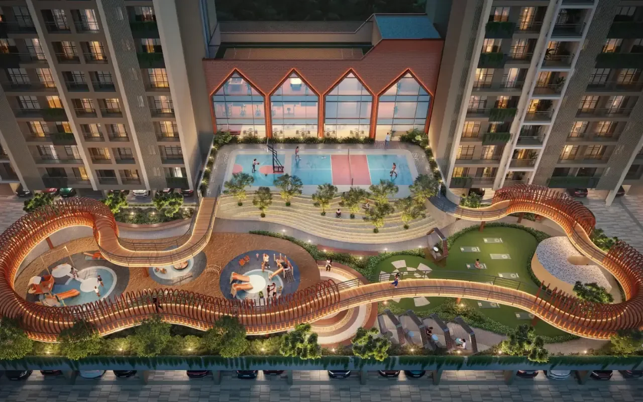 Aerial view of the amenity deck at Nakshatra Reserve Virar